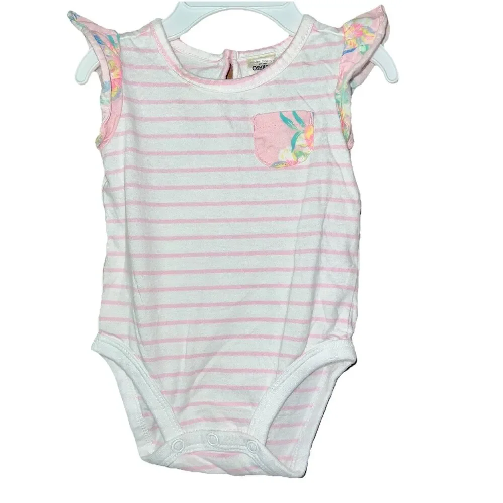 OshKosh B'gosh Baby Pink Floral Matching Set Size 3 Months Shortalls Snaps